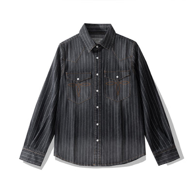 Camisa Denim a Rayas con Efecto Vintage Desgastado - Image 41