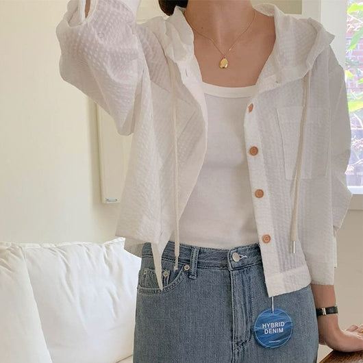 Camisa Holgada con Capucha de Protección Solar y Rayas Contrastantes - Image 17