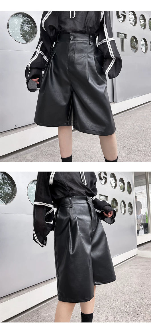 Pantalones Casuales de Piel Sintética con Corte Relajado para Hombre - Image 7
