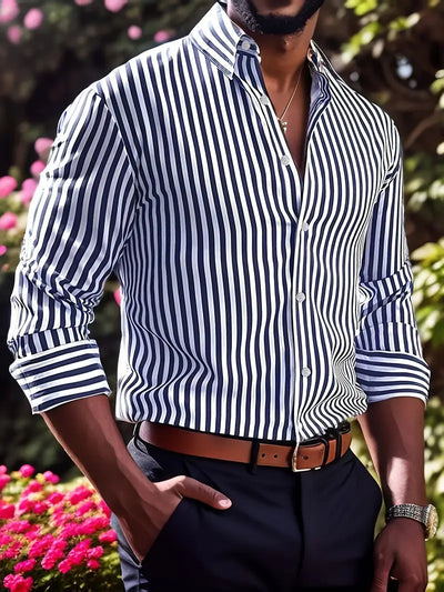 Camisa Casual de Manga Larga con Rayas para Hombre - Estilo Moderno Botones - Image 20
