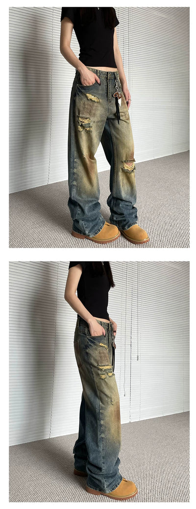 Pantalones Vaqueros Rotos Oversize Rectos de Pierna Ancha - Estilo Urbano Descontracturado - Image 13