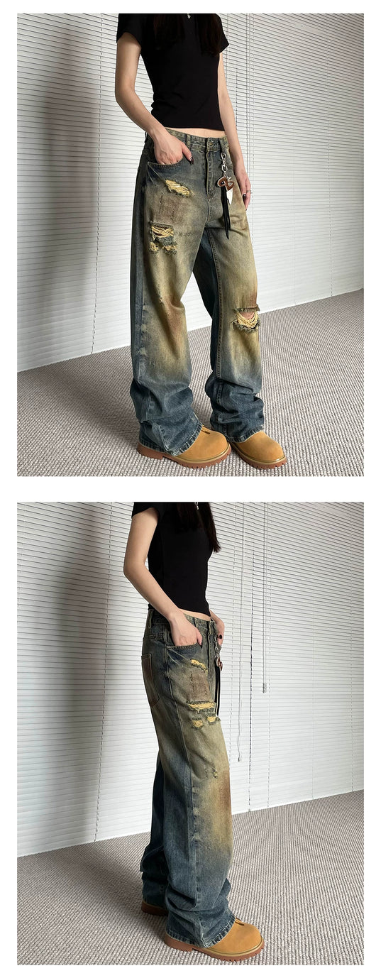 Pantalones Vaqueros Rotos Oversize Rectos de Pierna Ancha - Estilo Urbano Descontracturado - Image 13
