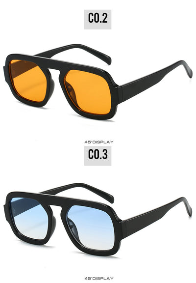 Men's and women's pilot sunglasses with a black plastic frame and vibrant orange-yellow lenses. - Image 19