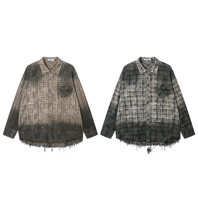 Camisa Plaid Degradado con Bordes Deshilachados - Image 32