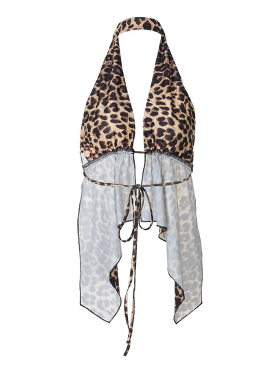 Chaleco Cardigan Corto Estampado Leopardo con Halter para Mujer - Image 37