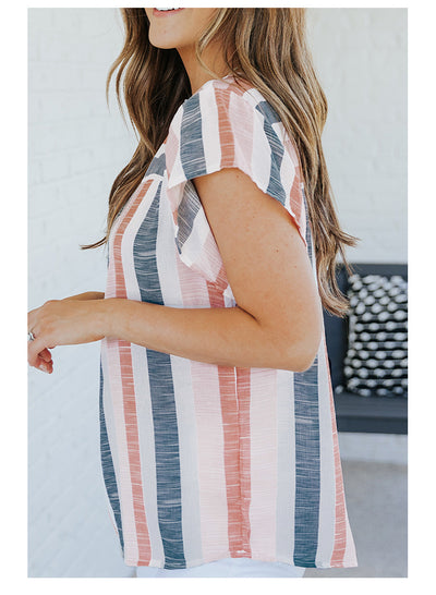 Blusa de Verano con Rayas y Contraste de Colores en Gasa - Image 10