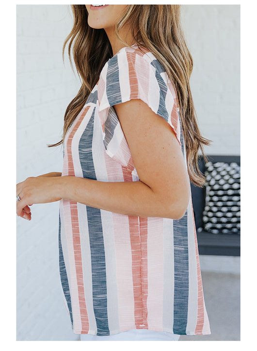 Blusa de Verano con Rayas y Contraste de Colores en Gasa - Image 10