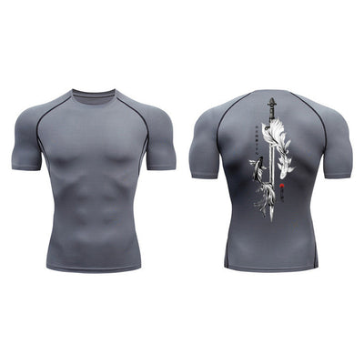 Playera de Compresión Estampado Espada Manga Corta Verano Hombre - Image 46