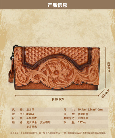 Cartera Larga de Cuero Genuino con Diseño Embosado Estilo Chino - Image 10
