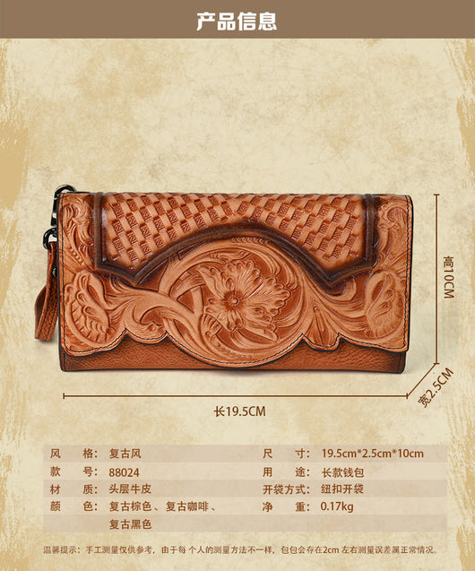 Cartera Larga de Cuero Genuino con Diseño Embosado Estilo Chino - Image 10