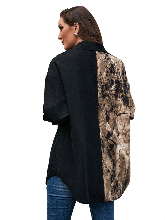 Blusa Suelta Estampado Leopardo Manga Larga Bicolor para Mujer - Image 22