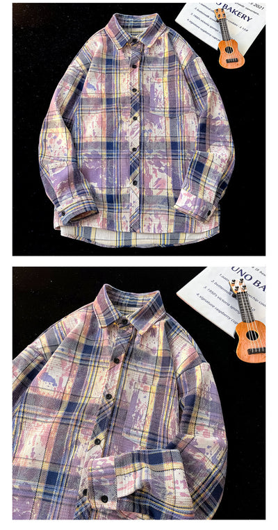Camisa Holgada Cuadros Degradado con Estampado y Teñido - Image 21