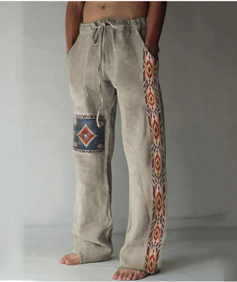 Pantalones Casuales Sueltos de Lino Estampado para Hombre - Image 35