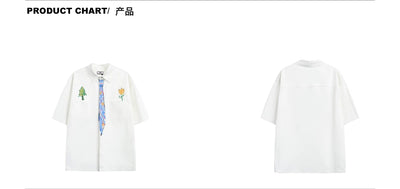 Camisa Suelta Unisex con Diseño de Corbata Pintada a Mano - Marca de Moda Japonesa - Image 14