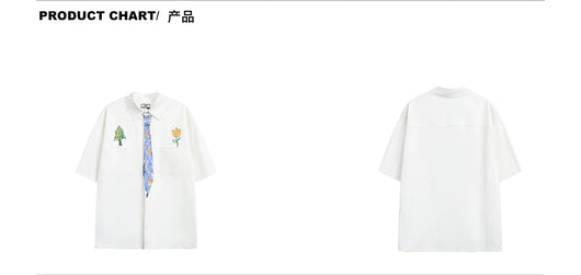 Camisa Suelta Unisex con Diseño de Corbata Pintada a Mano - Marca de Moda Japonesa - Image 14