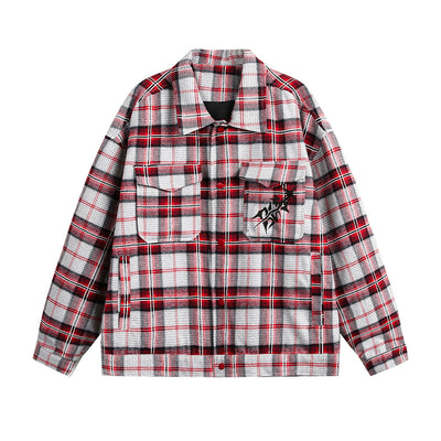 Camisa Tipo Jacket a Cuadros Holgada de Manga Larga Unisex - Image 24