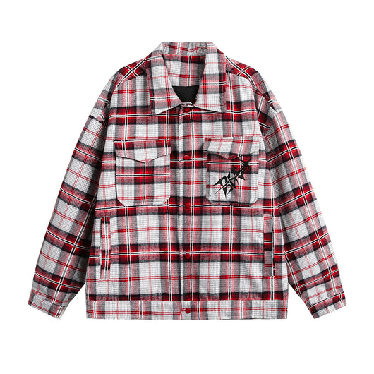 Camisa Tipo Jacket a Cuadros Holgada de Manga Larga Unisex - Image 24