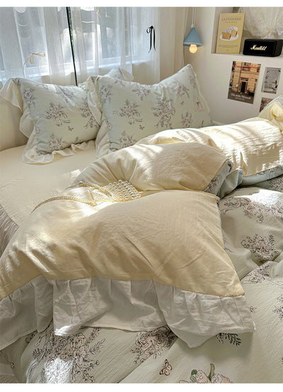 Juego de Cama Algodón Lavado Encaje Tulipán Estilo Coreano 4 Piezas - Image 28