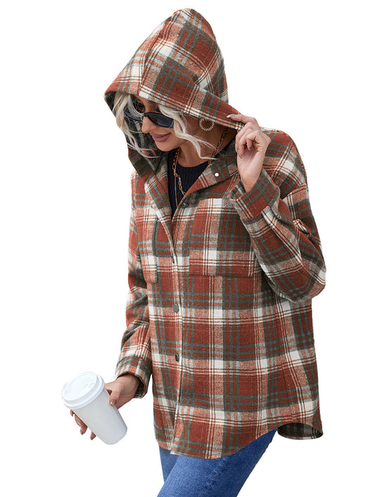 Chaqueta Abierta Casual de Cuadros con Capucha y Manga Larga - Image 20