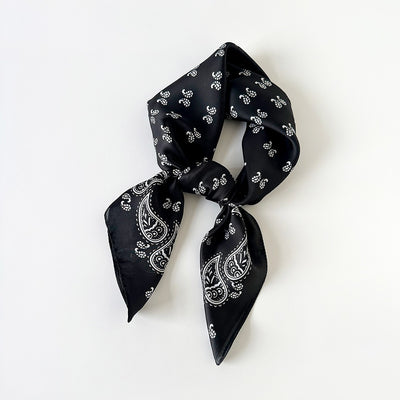 Pañuelo de Seda Estampado Paisley Negro - Cinturón Decorativo y Banda para Cabello - Image 38
