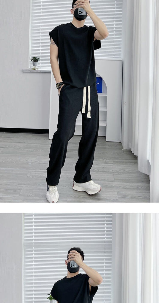 Traje Casual de Seda Helada para Hombre - Pantalón Corto y Playera de Manga Corta - Image 18
