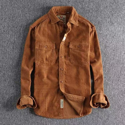 Camisa de Pana Vintage Lavada Manga Larga para Hombre - Image 29