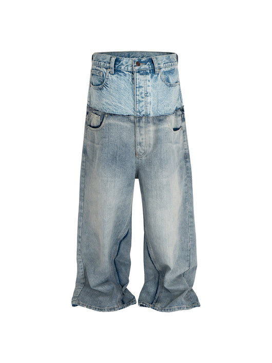 Pantalones Vaqueros Unisex Patchwork Doble Cintura con Detalles Desgarrados - Image 10