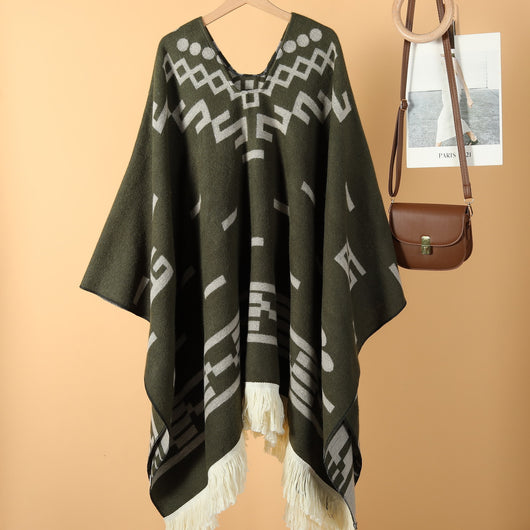 Poncho Denim Estilo Western con Flecos - Abrigo Cálido Unisex para Exteriores - Image 79