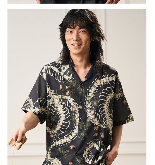 Camisa Cubana de Manga Corta con Patrón de Hueso de Serpiente - Diseño Original - Image 13