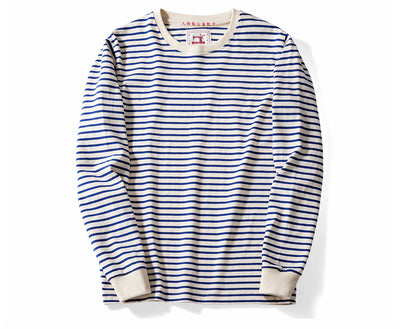 Camiseta Casual de Algodón a Rayas Clásica Cuello Redondo Manga Larga para Hombre - Image 11