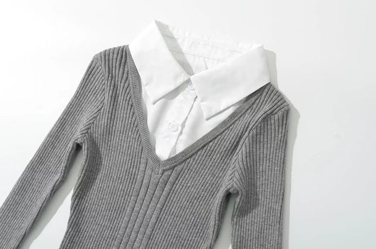 Suéter Preppy Falso Dos Piezas para Otoño e Invierno - Image 13