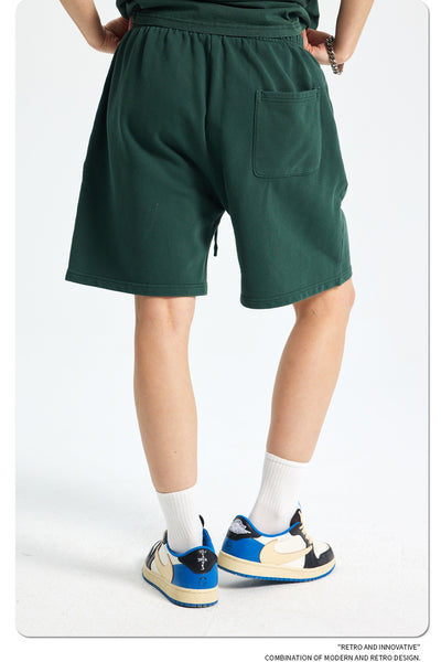 Shorts Deportivos de Algodón Puro Teñidos con Patrón Vintage Lavado - Image 37