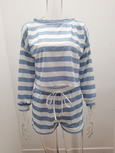 Conjunto Casual de Dos Piezas: Top Manga Larga y Shorts a Rayas - Image 14