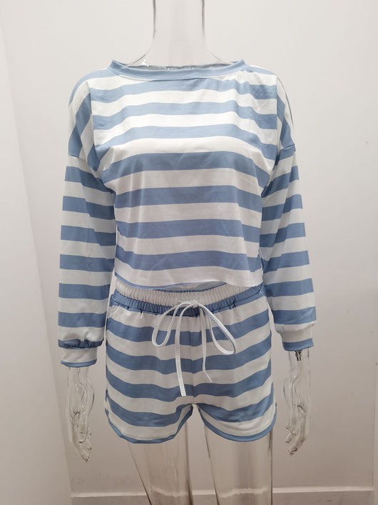 Conjunto Casual de Dos Piezas: Top Manga Larga y Shorts a Rayas - Image 14