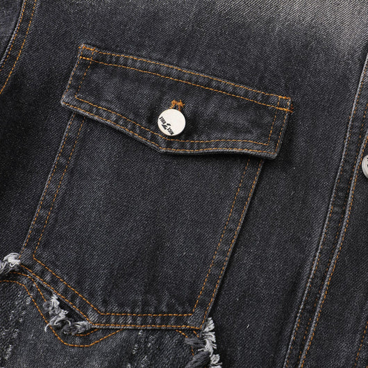 Chaqueta Denim Vintage Destruida Estilo Retro Americano - Image 24