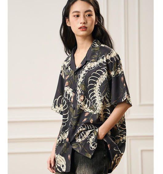 Camisa Cubana de Manga Corta con Patrón de Hueso de Serpiente - Diseño Original - Image 31