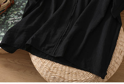 Blusa Suelta de Algodón y Lino con Escote V y Manga Corta para Mujer - Image 43