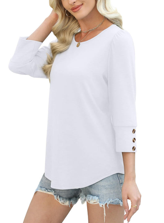Blusa Elegante Estampada con Botones y Mangas 3/4 Cuello Redondo - Image 45
