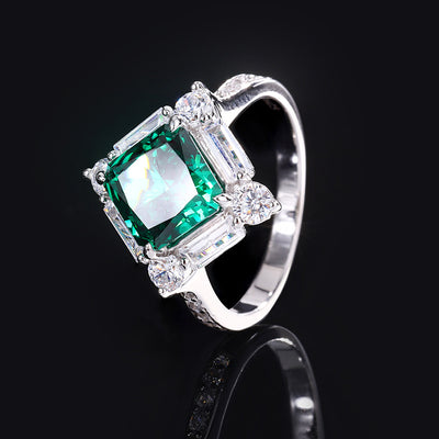 Conjunto de Anillo Plata 925 Esmeralda y Diamante Princesa Cuadrado - Image 17