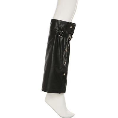Calentador de Pierna Cuero Negro con Hebilla Metal Punk - Image 23