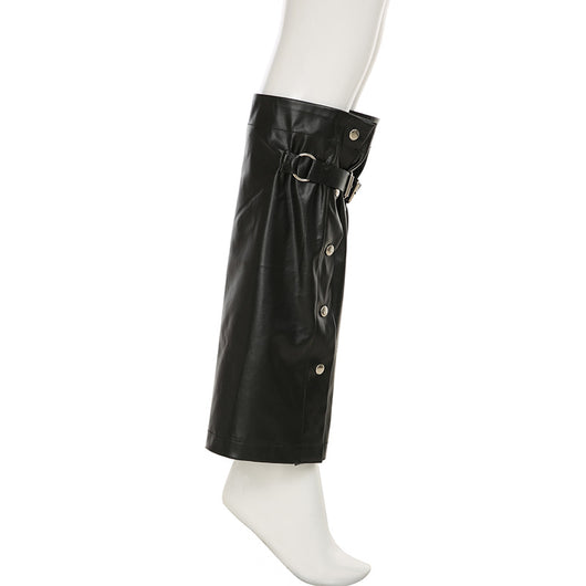 Calentador de Pierna Cuero Negro con Hebilla Metal Punk - Image 23