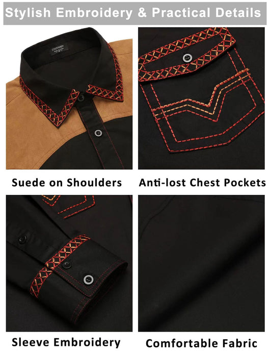 Camisa Vaquera Ajustada de Largo Medio con Combinación de Colores para Hombre - Image 17