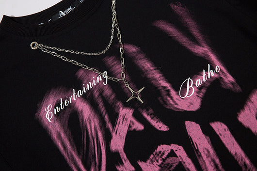 Playera Manga Larga Hip Hop con Letras Fuzzy y Cadena para Hombre - Image 31