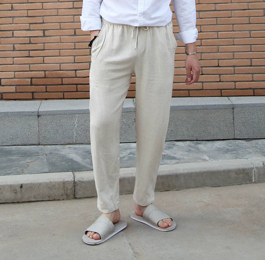 Camisa de Lino Retro con Cuello Mao para Hombre - Image 30