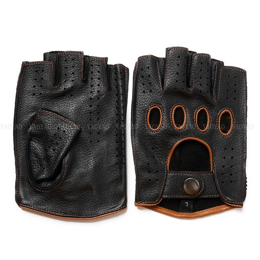 Guantes de Cuero Mitad Dedo para Motociclismo y Actividades al Aire Libre - Image 23