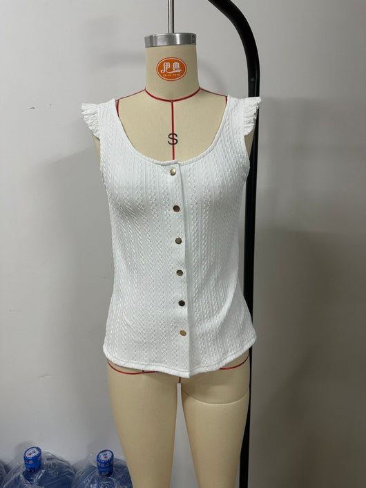 Blusa Sin Mangas Cuello Redondo con Volantes en Colores Sólidos - Image 11