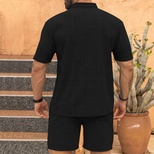 Camisa Casual Jacquard con Solapa y Botones - Conjunto Elegante para Hombre - Image 28