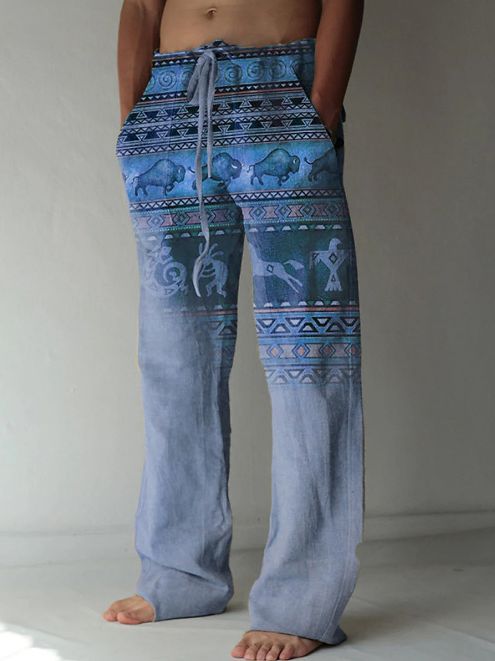 Pantalones Casuales Sueltos de Lino Estampado para Hombre - Image 19