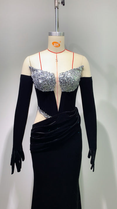 Vestido de Fiesta Elegante con Detalles Calados y Terciopelo - Image 11