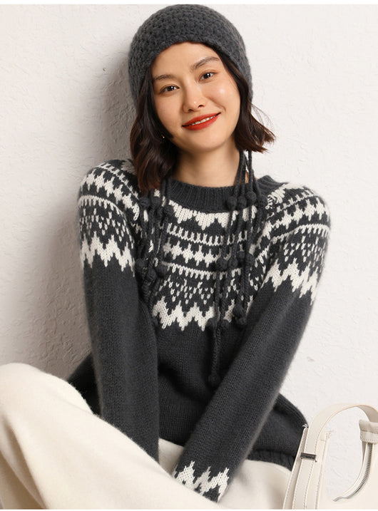 Suéter Jacquard Bicolor Holgado y Cómodo para Mujer - Image 14